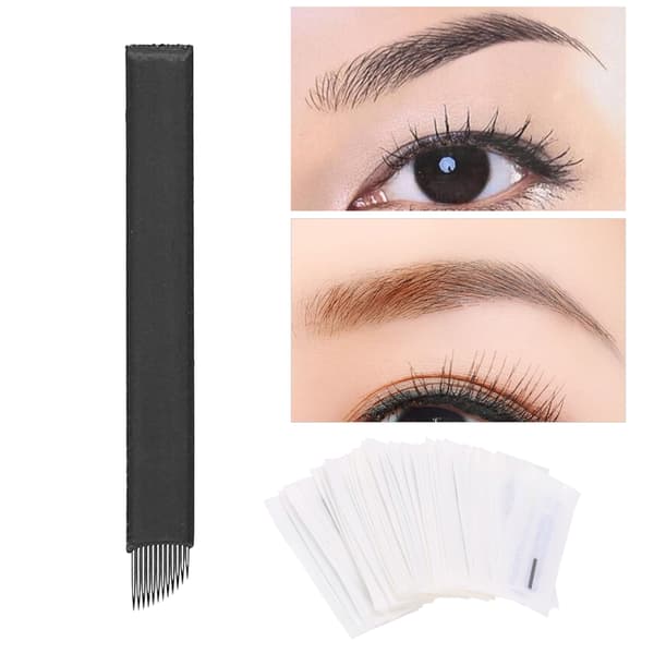 50 st 0,18 mm Microblading-nålar Ögonbrynstatuering Semi-permanent nålblad (12 stift)