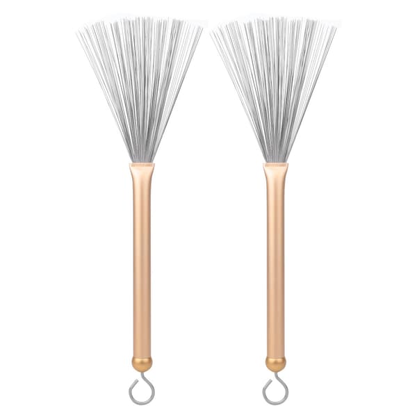2-pack infällbar ståltrådsborste för jazztrumset, studentkit, guld