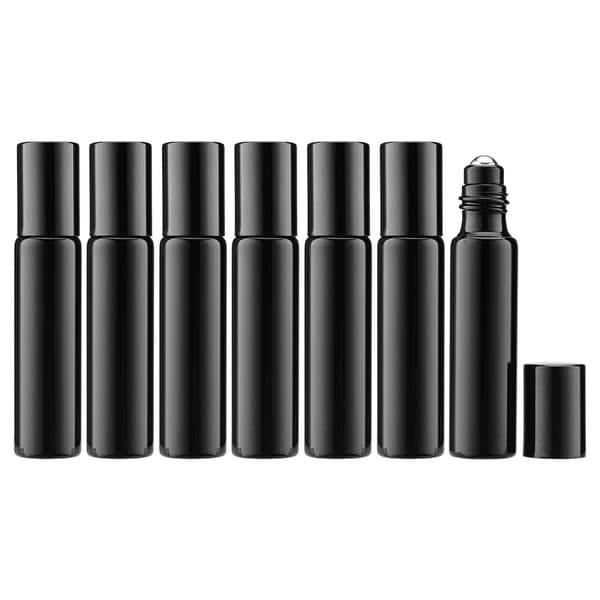 7 st påfyllningsbara parfymflaskor i glas, eterisk olja, rullflaskor, bärbara lätta tomma roll-on-flaskor för resor, 10 ml, svart