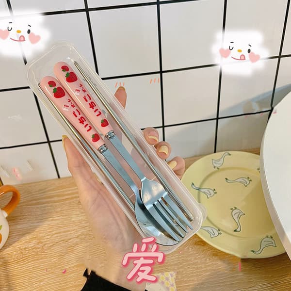 Bestiksæt i rustfrit stål med ske, gafler og spisepinde