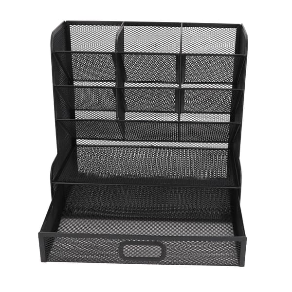 Netpenholder med vippefunktion, 9 rum, bundskuffe, sort, vertikal struktur, perspektiv netpenholder