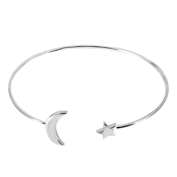 Damarmband i öppen pläterad koppar med mån- och stjärnprydnad (silver)