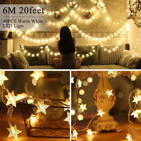 Batteridrivna LED-stjärnljusslingor 6m 40-pack Ejoyous Fairy Decor
