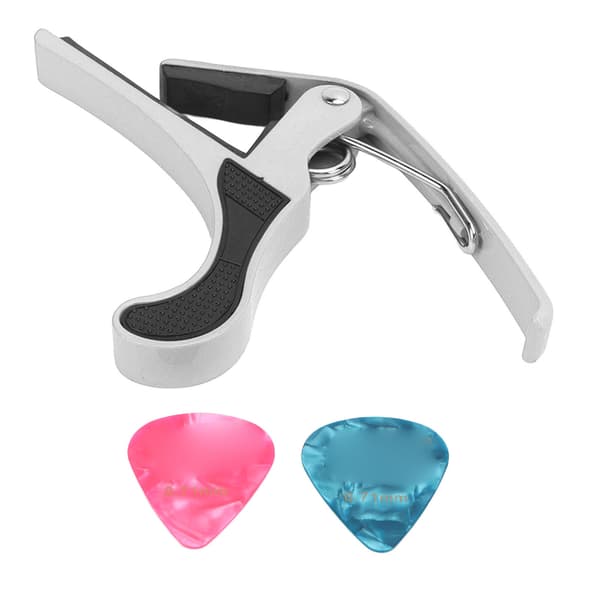 Alloy Quick Clip Gitarr Capo Set med 2 Plektrum för Elektrisk Akustisk Ukulele Banjo Mandolin Silver