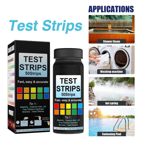 7-i-1 Pooltestremsor 50 st Vattentestkit för pH Klor Brom Alkalinitet Cyanursyra