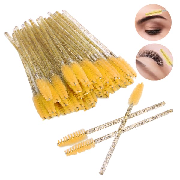 50 stk. nylon makeupbørster, mascarabørster, øjenvippebørster, engangs, bærbare børster, gul