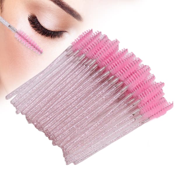50 stk. nylon makeupbørster, mascarabørster, øjenvippebørster, engangs, bærbare børster, lyserød