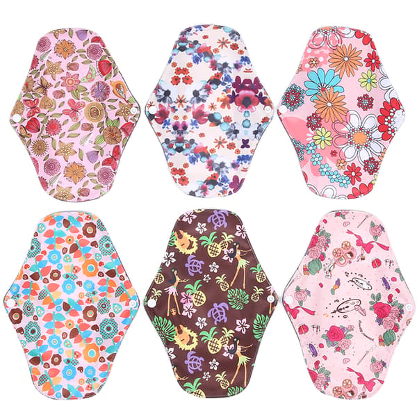 6 stk. vaskbare menstruationsbind med bambuskul til kvinder (M 18 x 25 cm) (M09+M14+M08+M06+M10+M07)