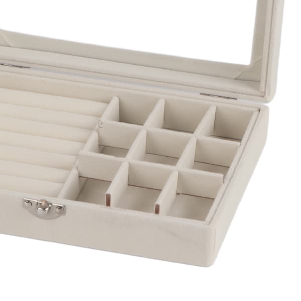 Låsbar Flannel Smykke Organizer Boks til Halskæder Øreringe Armbånd Ringe Beige 9 Gitre
