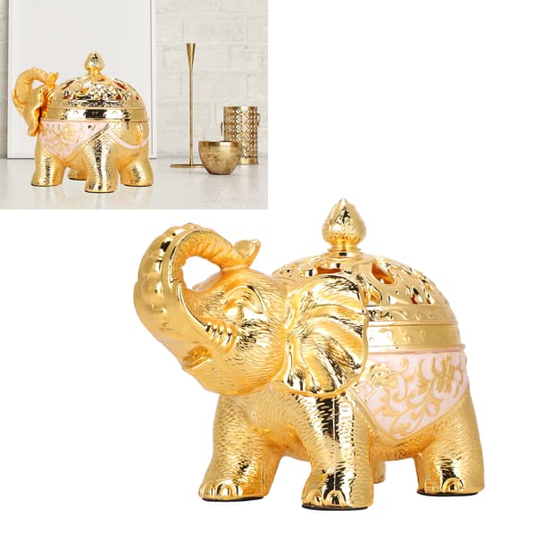 Elefant Rökelsebrännare Aromaterapi Prydnad Guld Vit Vardagsrum Entré Sovrumsinredning
