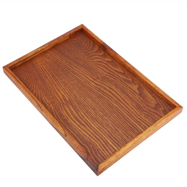 Rektangulär träbricka serveringsfat snackmatförvaringsskål för hotell hem (35x24cm)