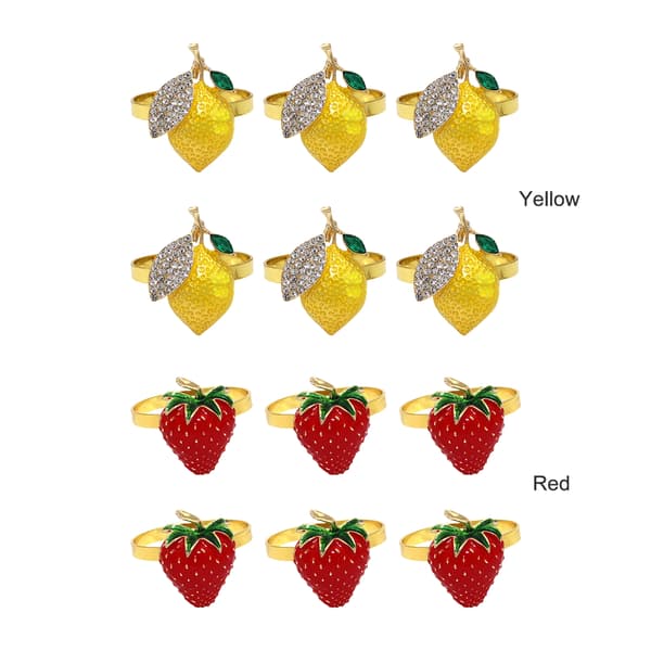 6 Jordbær Citron Legering Servietringe Sæt, Citrusfrugt Middag Servietringe