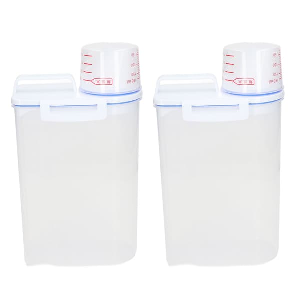 2-pack 2,5L plastrisdispenser med hällpip för spannmål, bönor, flingor, torrfoder för husdjur