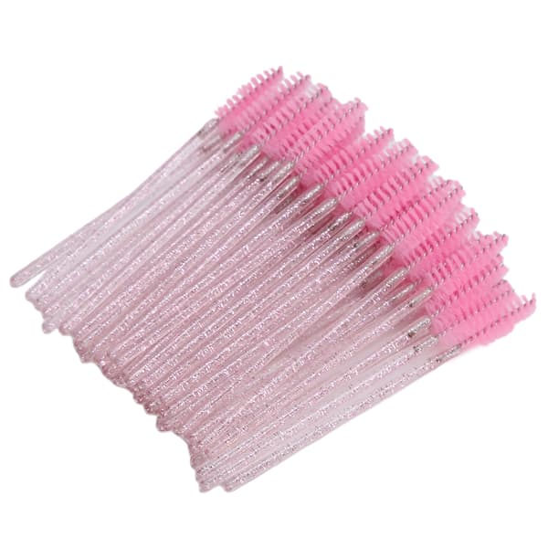 50 stk. nylon makeupbørster, mascarabørster, øjenvippebørster, engangs, bærbare børster, lyserød