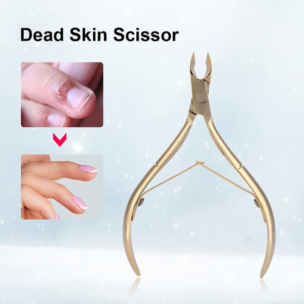 Neglebåndsklipper i rustfrit stål, død hud saks, guld manicureværktøj