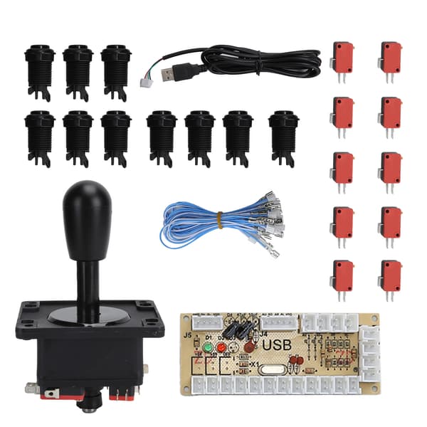 Byg Arcade Fightstick Sæt Plast USB Zero Delay Encoder til Windows PC, 1 Stick 10 Knapper 10 Kontakter 14 Ledninger, Sort
