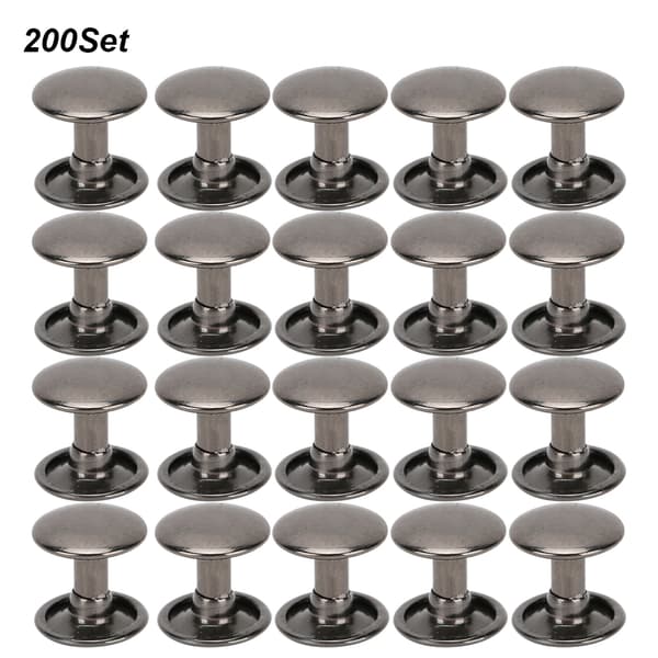 200 sæt dobbeltkappede nitter, runde nitter, jernjeansknapper, lædersko, tasker, tøj 10x10mm sort