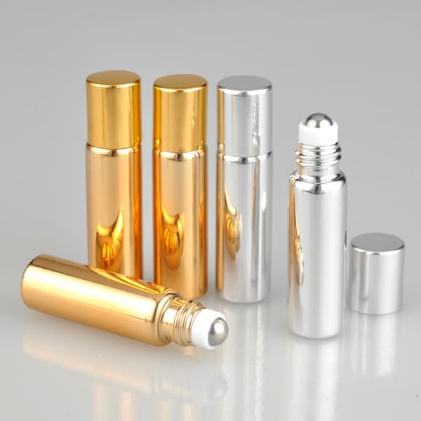 7 st påfyllningsbara parfymflaskor i glas, eterisk olja, rullflaskor, bärbara lätta tomma roll-on-flaskor för resor 5 ml silver