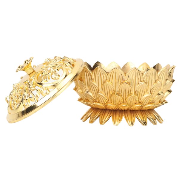 Rökelsekar i legering med blomfot, buddhistiska tillbehör, heminredning (guld)