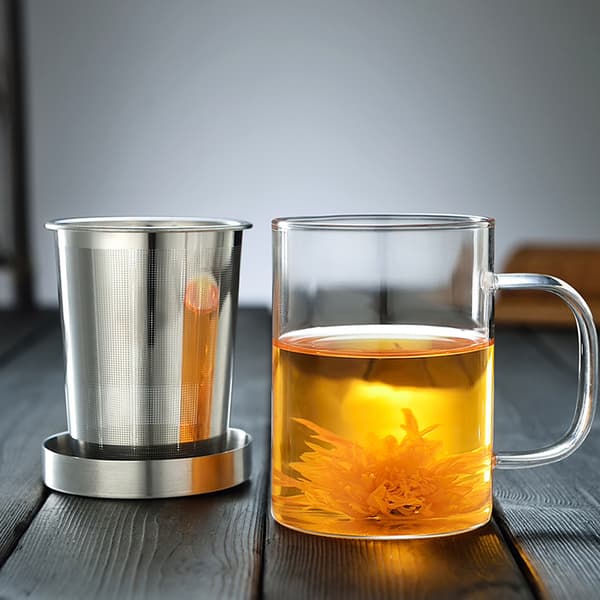 450 ml tekopp i borosilikatglas med lock och tesil
