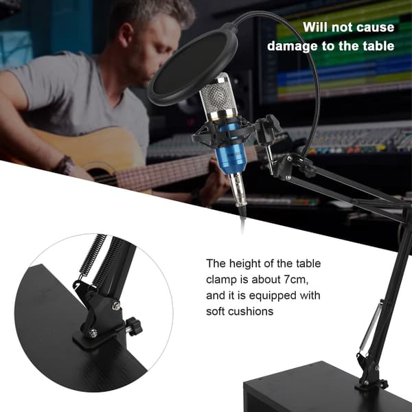 USB Studio Kondensatormikrofonset med bomarm, blått silverrör, för streaming Podcast PC