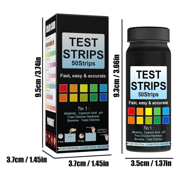 7-i-1 Pooltestremsor 50 st Vattentestkit för pH Klor Brom Alkalinitet Cyanursyra