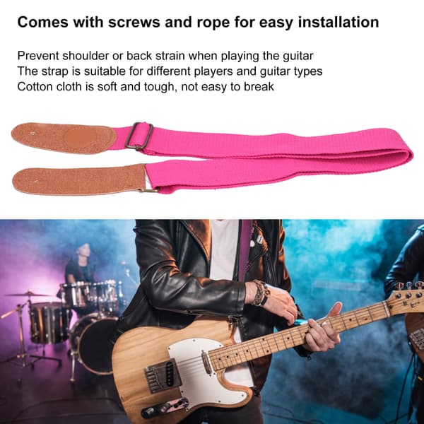 Gitarr axelrem i bomull med celluloidplektrum, hårdvarukit, stränginstrumenttillbehör, rosa