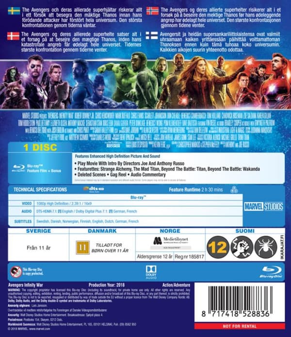Avengers 3: Infinity War (2018) (Blu-Ray)