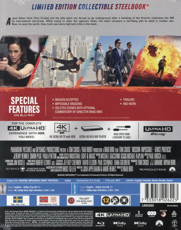 Mission: Impossible 4: Ghost Protocol (2011) (4K UHD) Limited Edition Steelbook
