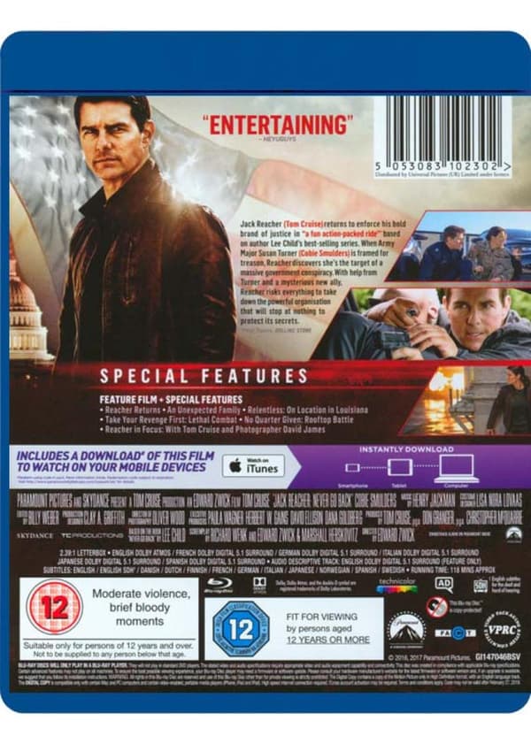 Jack Reacher 2: Never Go Back (2016) (Blu-Ray)