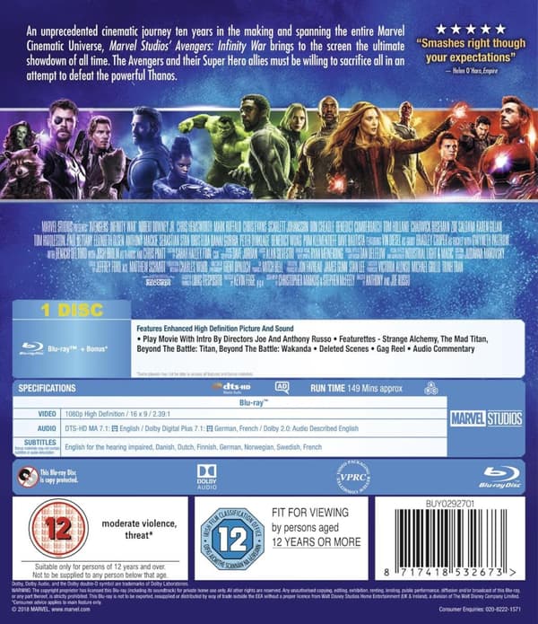 Avengers 3: Infinity War (2018) (Blu-Ray)