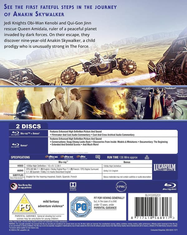 Star Wars: E1 - Phantom Menace (1999) (Blu-Ray)