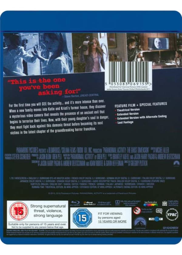 Paranormal Activity 6: The Ghost Dimension (2015) (Blu-Ray)