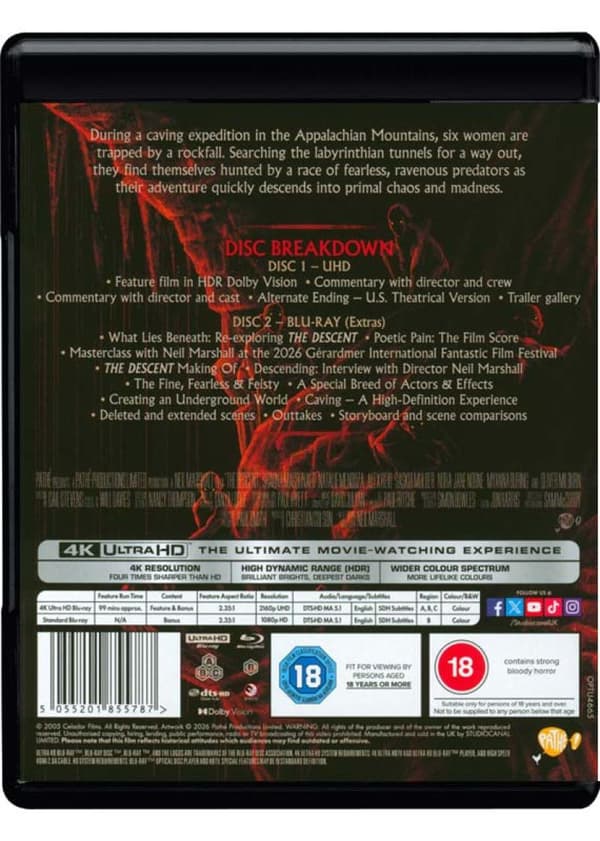 The Descent (2005) 4K UHD + Blu-Ray (import)
