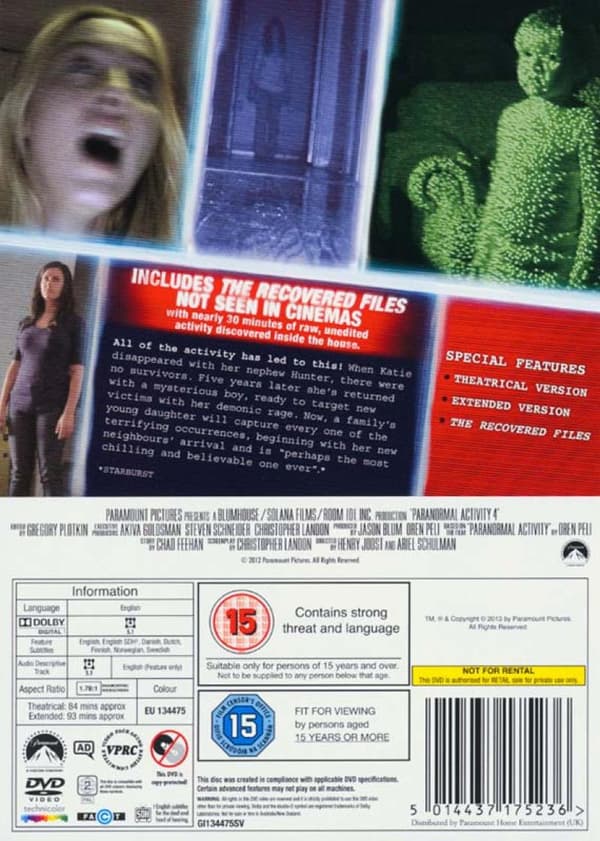 Paranormal Activity 4 (2012) DVD (import, Swedish subtitles)