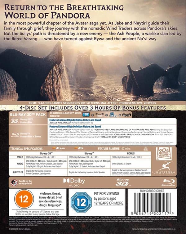 Avatar: Fire and Ash (2025) (Blu-Ray) 3D+2D Blu-Ray (import)