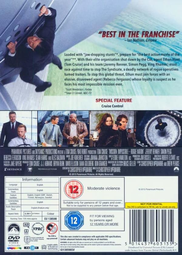 Mission: Impossible 5: Rogue Nation (2015) (DVD)