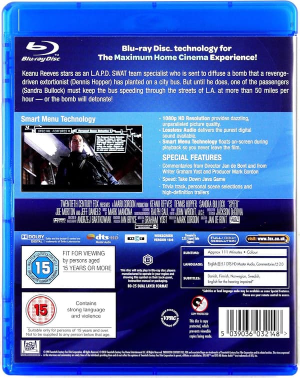 Speed (1994) Blu-Ray (import, Swedish subtitles)