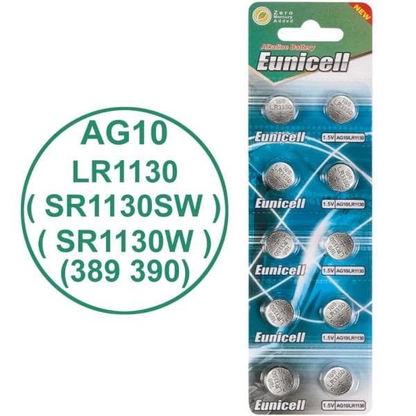 Batteri AG10 / LR1130 / LR54 / 189 / 30-pak Eunicell