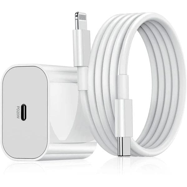 iPhone hurtigoplader USB-C strømadapter 20W + Kabel Hvid