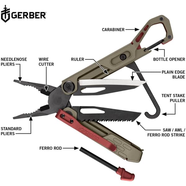 GERBER STAKEOUT SPARK CAMP TOOL Coyote Brown, Gerber multiverktyg med eldstål
