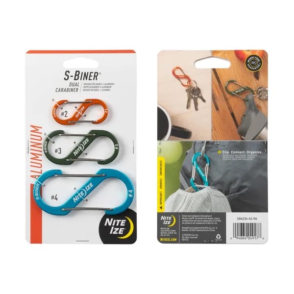 NITE IZE S-BINER ALUMINIUM 3-PACK blå/svart/orange, utrustningskarbin