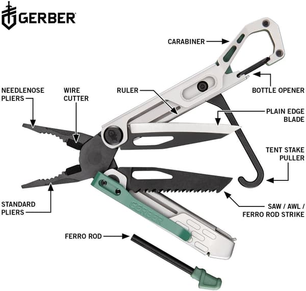 GERBER STAKEOUT SPARK CAMP TOOL Baltic Haze, Gerber multiverktyg med eldstål