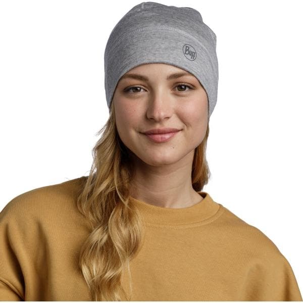 BUFF LIGHTWEIGHT MERINO WOOL BEANIE Solid Light Grey, tunn mössa merinoull