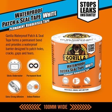 GORILLA WATERPROOF PATCH & SEAL TAPE WHITE 100 MM x 3 M
