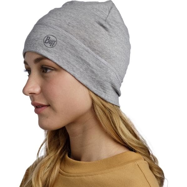BUFF LIGHTWEIGHT MERINO WOOL BEANIE Solid Light Grey, tunn mössa merinoull