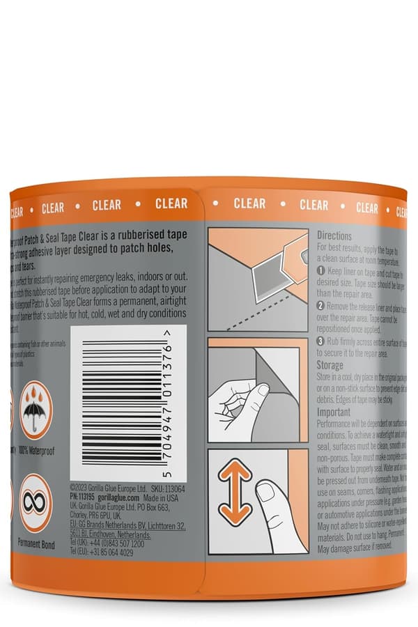 GORILLA WATERPROOF PATCH & SEAL TAPE TRANSPARENT 100 MM X 2,4 M