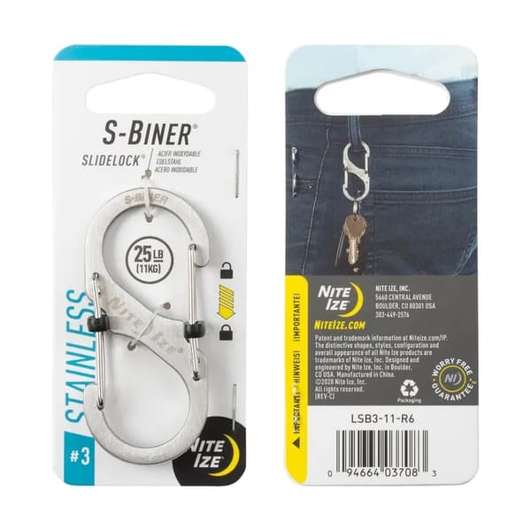 NITE IZE S-BINER SLIDELOCK DUAL CARBINER #3 Steinless, S-karbin låsbar