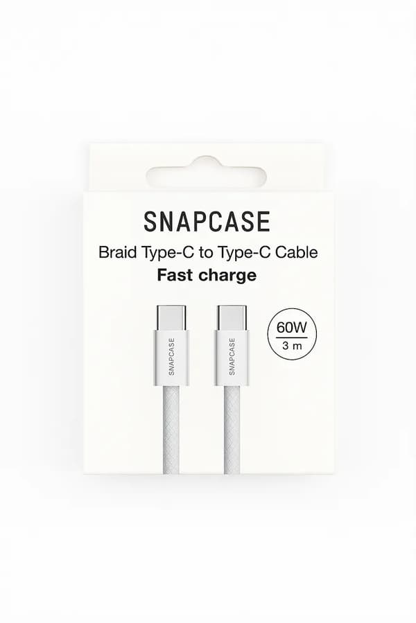 Snapcase 60W USB C-C -punottu kaapeli (3m)