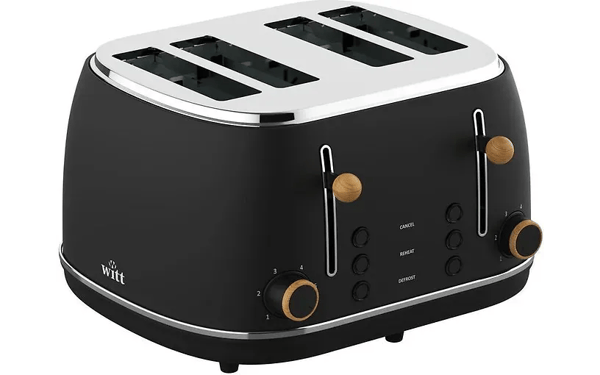 Witt Premium træbrødrister til fire skiver, sort